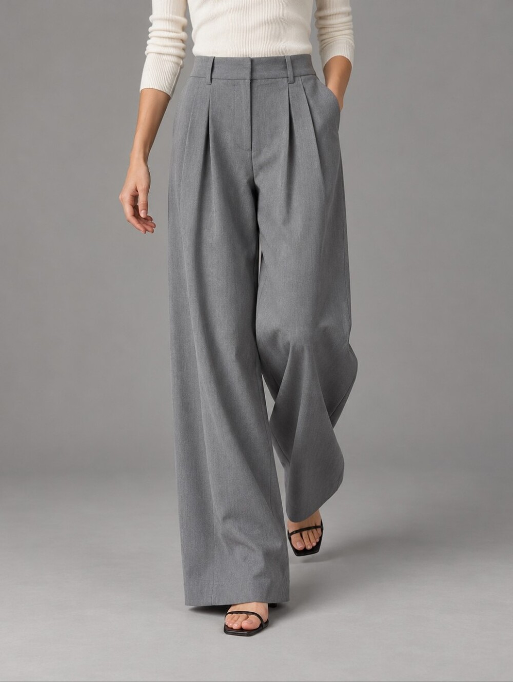 STAUD Luisa Pleated Gray Wide Leg Trouser Pants Womens Size 6